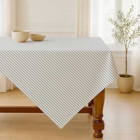 Graue gestreifte Tischdecke 100x140 cm rechteckig, abwaschbar, Polyester