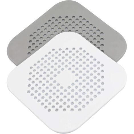 VtiziklDrain Hair Catcher 2 Packs, Shower/Bathtub Drain Cover, Silicone Hair Catcher for Shower, Square Drain Stopper for Tub,Kitchen,Bathroom Gray/White (1/5)