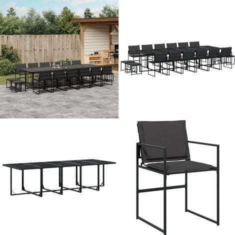 Ensemble à manger de jardin avec coussins 17 pcs noir textilène - Meubles De Jardin - Salon De Jardin - Set De Jardin - Mobilier Exterieur - Terrasse - Home & Living (1/5)