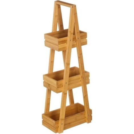 Étagère de salle de bain avec 3 panier en bambou coloris naturel - Longueur 30 x Profondeur 18 x Hauteur 81 cm-JUANIO (1/4)