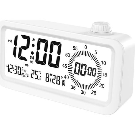 Minuteur LCD - Horloge Combinée et Minuteur Numérique avec Compte à Rebours 60 Min - Pour Enfants et Adultes - 3 Alarmes - Affichage Date et Température - Rechargeable USB-C - 1 Pièce (1/5)