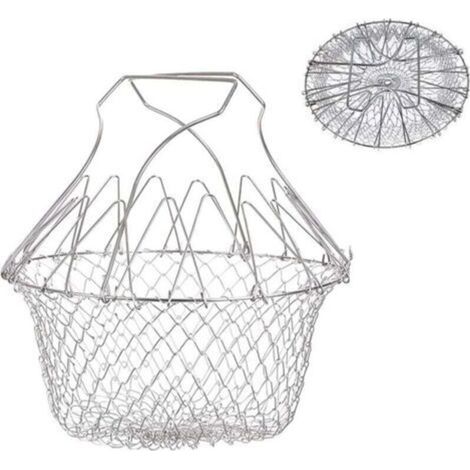 Panier a Frites Pliable en Acier Inoxydable - Passoire Cuisine Pliable - Panier Friteuse en Maille pour Cuisson frites, Vapeur & Rinçage Légumes & Fruits