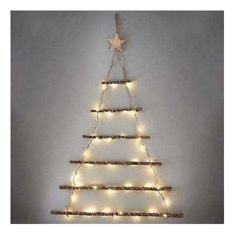 Sapin de Noël lumineux mural en branches, 40 lumières LED blanc chaud, à piles, décoration murale de Noël à suspendre (1/2)