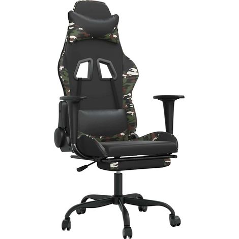 Chaise de jeu Chaise de Gaming de massage repose-pied Noir&Camouflage Similicuir (1/5)