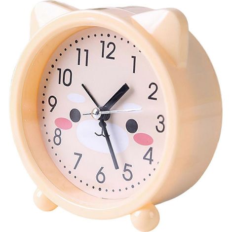 Réveil de bureau, motif chaton coloré, objet de décoration pour chambre d'enfant faisant également office de réveil, avec des oreilles décoratives, jaune. (1/5)