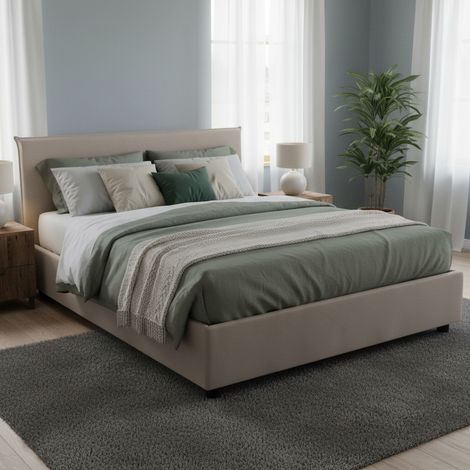 Talamo Italia Lit double Azue, Lit conteneur avec revêtement en tissu, 100% Made in Italy, Ouverture frontale, convient pour matelas Cm 140x190, Tourterelle, avec emballage renforcé (1/5)