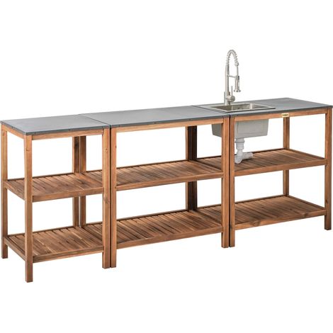 3 Piece Outdoor Kitchen Set with Sink BRUCOLI Acacia Wood Brown/ Silver