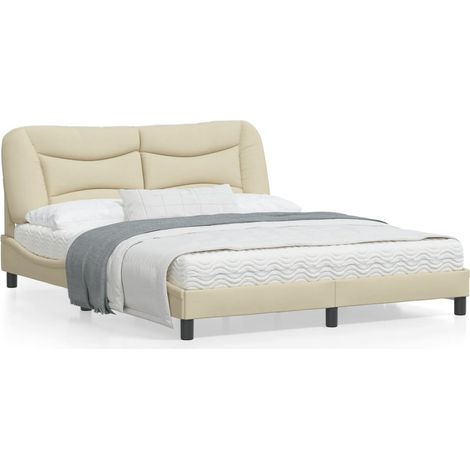 Cadre de lit avec tête de lit Crème 160x200 Tissu (1/5)