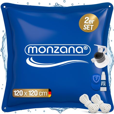 MONZANA® Poolkissen Winter Chlorbeständig Seil PVC Verstärktes Material bis -20°C Doppelnaht Sicherheitsventil 4 Ösen Luftkissen Pool Abdeckung 2x 120x120cm Poolkissen