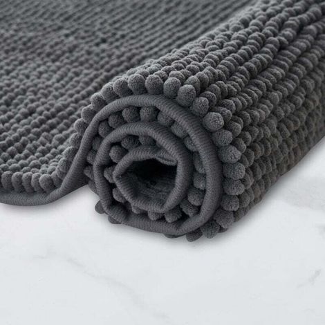 Tapis de Bain Antidérapant en Chenille Super Absorbant et Lavable en Machine pour la Salle de Bain, Douche, Baignoire ou comme Tapis WC Gris Foncé - 40x60 cm (1/4)