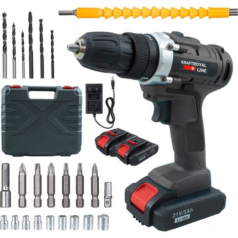 Taladro atornillador inalámbrico doble batería 21V accesorios velocidad 0-400rpm (1/5)