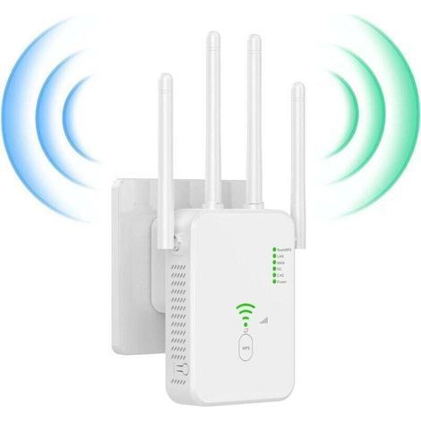 Répéteur WiFi Exterieur, 2025 Nouveau Amplificateur WiFi 1200Mbps, Répéteur WiFi Puissant sans Fil Double Bande 5GHz & 2.4GHz WiFi Extender, Compatible avec Toutes Les Box Internet Ethernet Por (1/4)