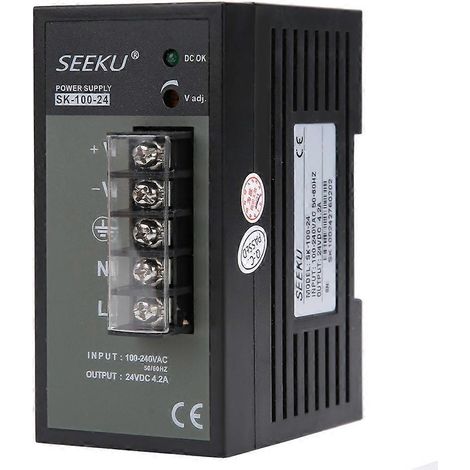 Schienenschaltnetzteil DIN Industriequalität, einstellbarer Schalter SK‑100‑24 100‑240VAC (1/4)