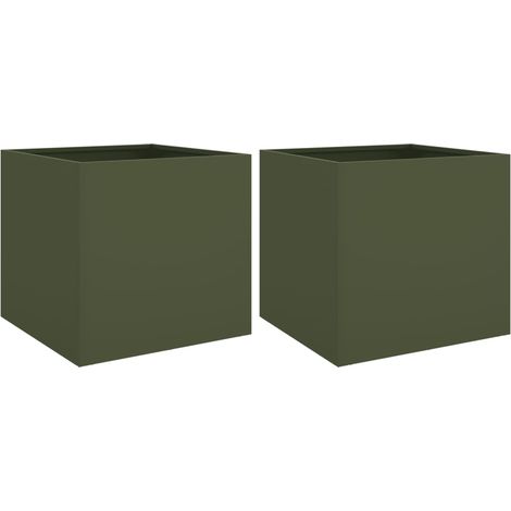 Vaso per fioriera aiuola rialzata piante fiori giardino terrazze set da 2 oliva 42 x 40 x 39 cm verde acciaio 020039084