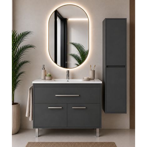 Mueble de baño con lavabo ORIGENBATH BAHIA sin espejo 50x40 cm grafito con columna (1/5)