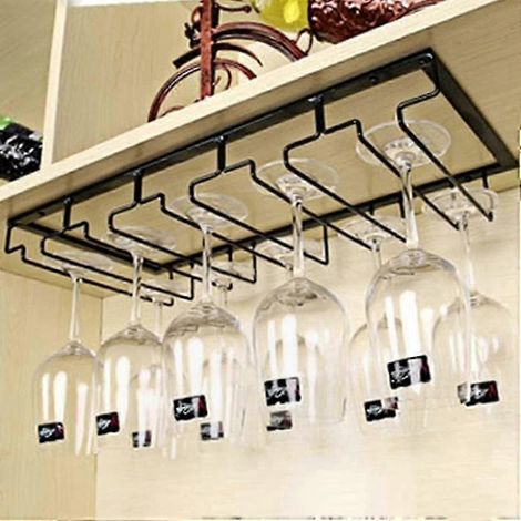 Hängendes 5-stöckiges Weinglasregal, Wandhalterung für 10 bis 15 Gläser, Maße 50 x 22,5 x 5,5 cm, stabiler Metallstangen-Organizer. (1/4)