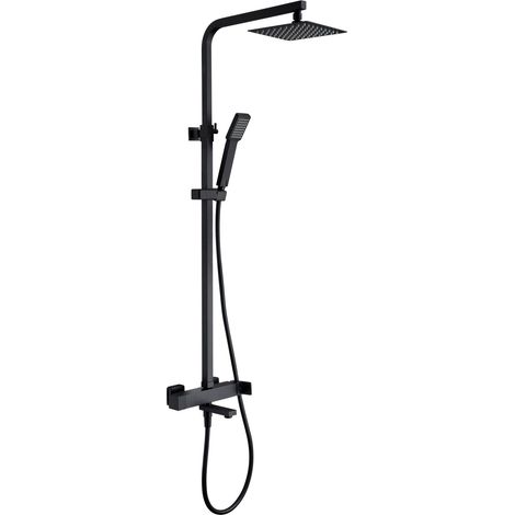 IMEX mezclador monocomando para banera y ducha en acero y latón negro opaco ducha extensible pulverizador extraíble rociador 20x20 antical cartucho cerámico Ø35mm - modelo Fiyi (1/2)