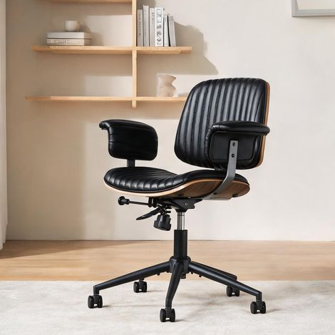 Chaise de bureau coloris noir en cuir métal 73 x 59 x 87 cm (1/5)