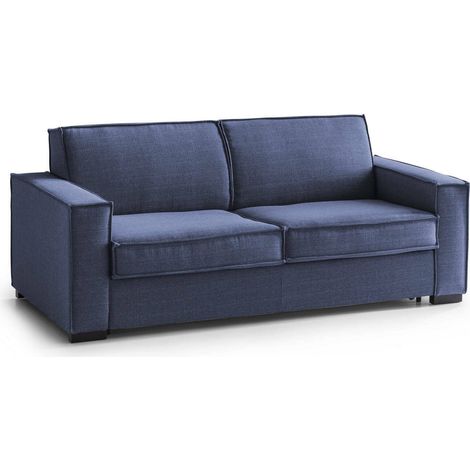 Talamo Italia Schlafsofa Abigail, Großes 2-Sitzer-Sofa, 100% Made in Italy, Wohnzimmersofa mit drehbarer Öffnung, aus gepolstertem Stoff, mit Standard-Armlehnen, Cm 200x95h90, Blau
