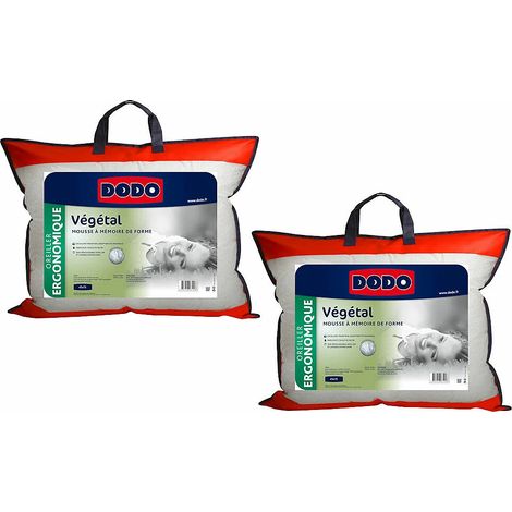 Lot de 2 oreillers DODO ergonomiques à mémoire de forme - 45x70 cm - VEGETAL