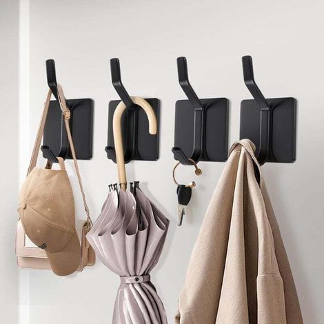 Selbstklebende Wandhaken, 4-teiliges Wandgarderoben-Set, kein Bohren erforderlich, Handtuchhalter fürs Badezimmer, Badezimmerhaken, selbstklebende Wandhaken, geeignet für Küche und Wohnzimmer (1/4)