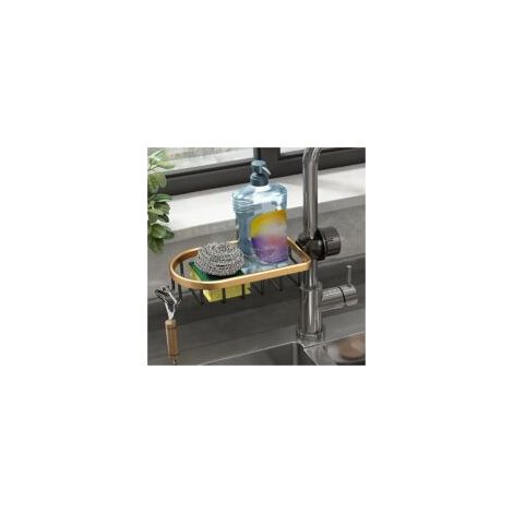 Porta spugna per rubinetto da cucina, porta sapone sospeso con gancio, non richiede foratura, organizer per lavello in lega di alluminio, scaffale portaoggetti per lavello, mensola per doccia (colore: