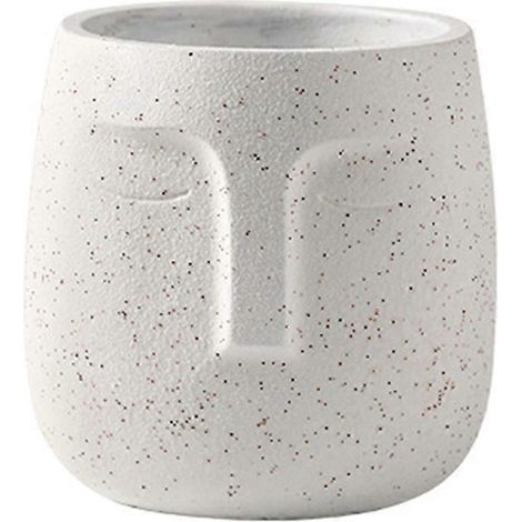 Vase en céramique à visage humain de style nordique, pot de fleurs zen pour plantes succulentes vertes, décoration pour la maison, le balcon et le jardin - 14 cm - Blanc