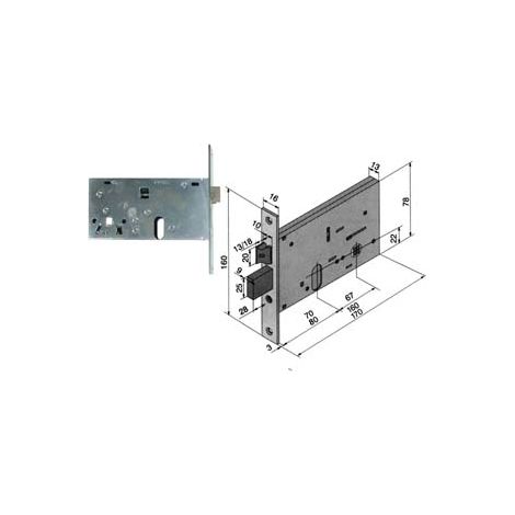 SERRATURA DA INFILARE PER FASCE CATENACCIO E SCROCCO MM.78 H 136  mm.70 (13670010)    WELKA