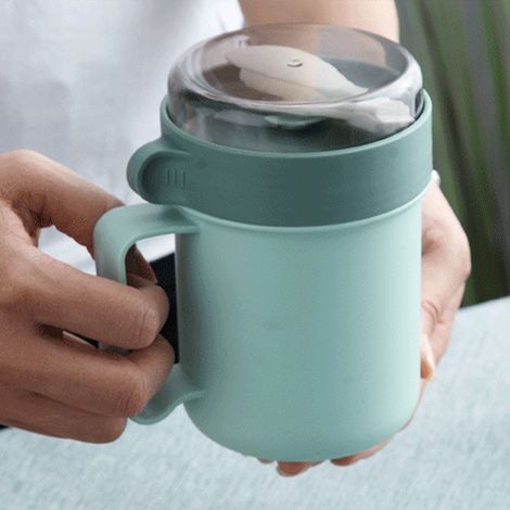 Tasse à soupe portable et stable en plastique, 500 ml, avec couvercle et cuillère, idéale pour le bureau et l'école. Couleur : vert. (1/4)