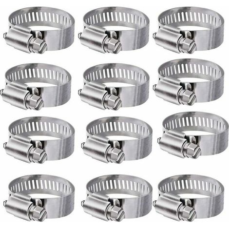 Abrazadera de manguera de engranaje helicoidal de 1,5" - Tamaño SAE 24, totalmente de acero inoxidable con banda de 1/2", rango de sujeción de 27-51 mm, paquete de 12