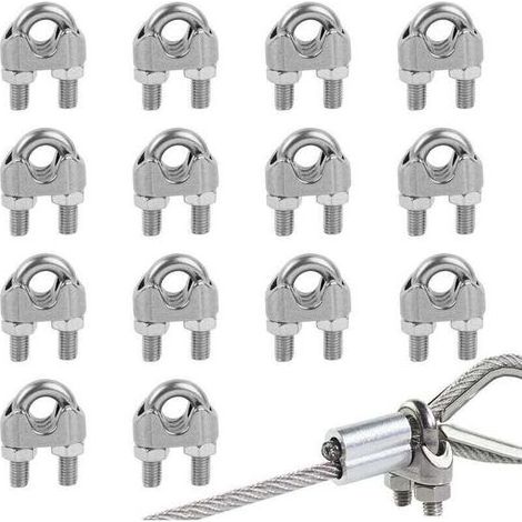 Lot de 14 Serre-câbles étrie en Acier Inoxydable, Serre Cable Acier 6mm Serre Cable Inox 6mm pour Câble Métallique de 6mm Diamètre M6 (1/4)