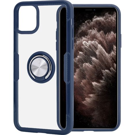Étui de protection transparent antichoc pour téléphone avec anneau de fixation magnétique pour iOS 11 Pro Max, bleu foncé, compatible avec iOS 11 Pro Max (6,5 pouces)