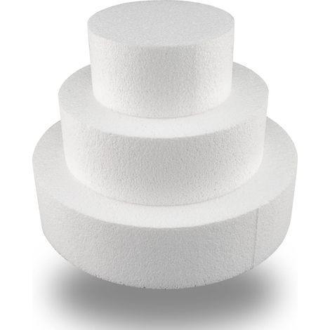 Styropor A3995993 - Set per torta a 3 piani, Polistirene espanso sinterizzato, Bianco, Altezza 5 cm ciascuno, Diametro 10 cm/15 cm/ 20 cm (1/4)
