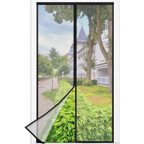 Moustiquaire Porte Fenetre, 120 x 220 CM - Maille Fine NOIRE Rideau Anti Mouche, se ferme tout seul, la Largeur du Haut de la Fenêtre de la Moustiquaire Porte Fenetre Magnetique Jusqu'à 3,8 CM (1/4)