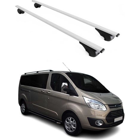 OMAC Barres de toit pour Ford Transit Custom I 2012-2023 – TÜV / DIN 75302:2019 – Antivol inclus – Charge max 75 kg – 2 barres Argent (1/4)