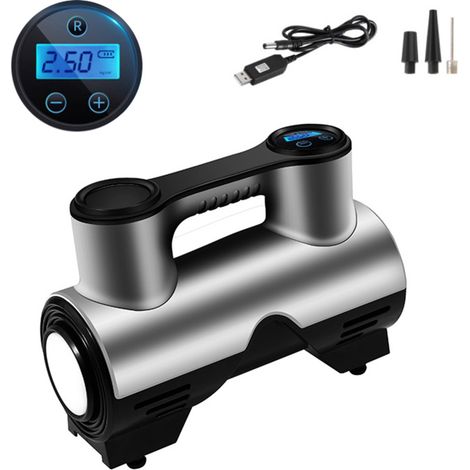 Gonfleur de pneus numérique portable avec compresseur d'air, pompe à air pour voiture, moto, vélo et ballons, éclairage LED, arrêt automatique et 3 embouts (1/5)