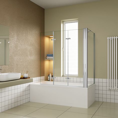 Parete Vasca da Bagno Angolare 130x80 cm H.140cm Vetro Anticalcare 6 mm Parete Pieghevole a libro (1/5)