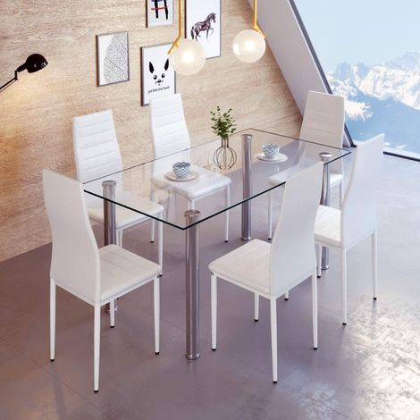 Skecten Set de 6 Sillas de Comedor, Tapizada en Polipiel, para Cocina, Comedor, Bar y Restaurante - Blanco (1/4)