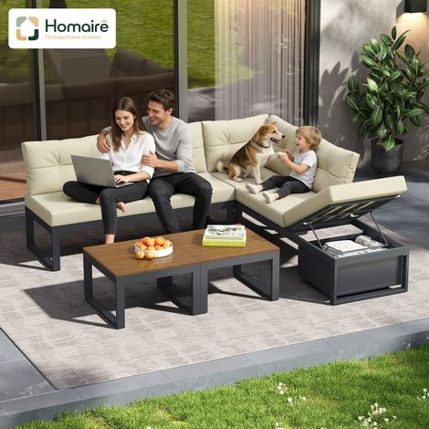 HOMAIRE Mehrzweck-Gartenmöbelset mit verstellbarer Rückenlehne, Liegefunktion, Komfortpolstern, Stauraum und wetterfestem Polyesterbezug für Terrasse, Balkon und Garten