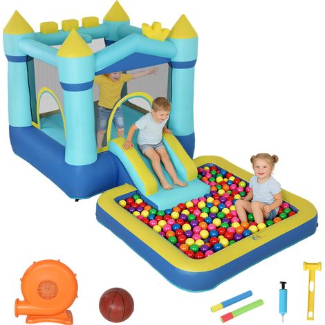 Riesige aufblasbare Burg mit Rutsche, Bällebad und Trampolin – 364 x 173 x 182 cm – Perfekt für Spiele im Freien