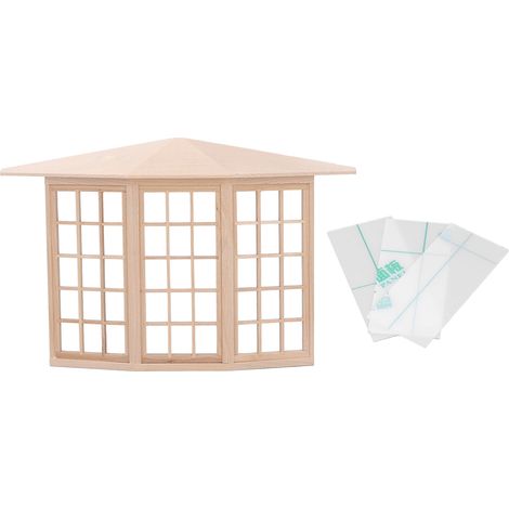 Fenêtre d'angle à 3 côtés en bois pour maison de poupée 1/12, idéale pour projets de bricolage et modélisme miniature. (1/5)