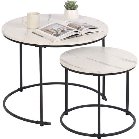 Set di 2 tavolini laterali in metallo effetto marmo – Bianco/Nero (1/5)