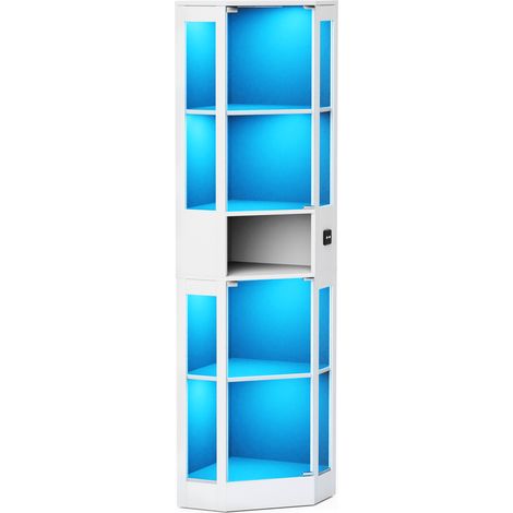 CAIziVitrine en verre à cinq niveaux avec rangement, éclairage LED, portes vitrées et capteurs intelligents. Adaptée au salon, à la chambre et au bureau. Blanc. (1/5)