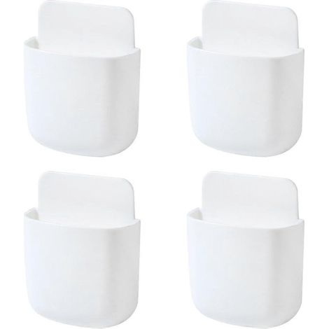 Lot de 4 boîtes de rangement murales blanches pour télécommandes, support de charge auto-adhésif pour télécommandes, crayons, téléphones portables. (1/5)