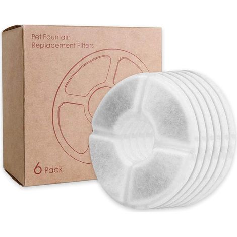 Filtro para bebedero de gato, filtro de triple acción para fuente de agua, repuesto con algodón de alta intensidad y carbón activado para fuentes de agua de 2 a 2,5 litros (6 unidades).