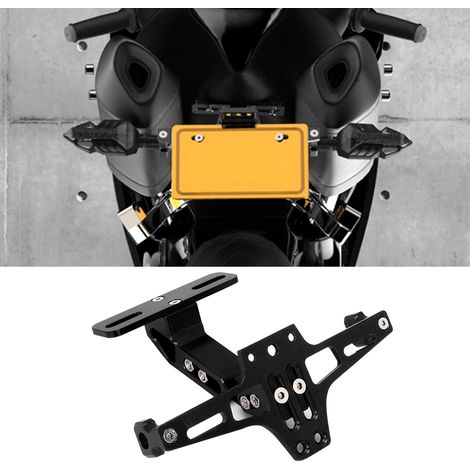 Plaque d'immatriculation moto, support réglable en alliage d'aluminium télescopique avec feu LED, porte-plaque universel (1/5)