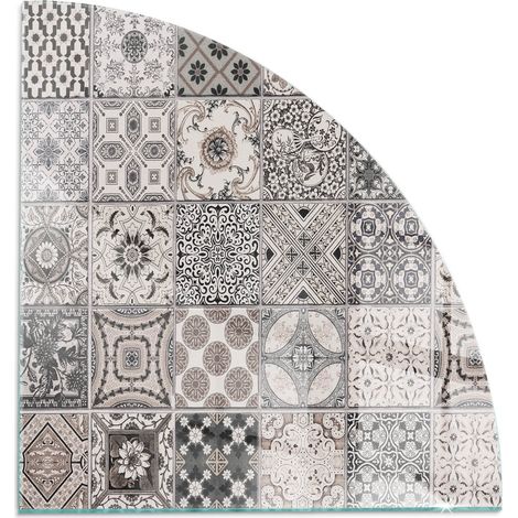 Plaque de sol pour cheminée ou poêle en verre trempé avec impression Motifs de carreaux décoratifs 1/4 100x100 cm (1/5)