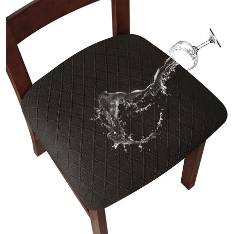 Lot de 2 Housses de siège extensibles imperméables en treillis de diamant avec boucle pour chaises de salle à manger, chaises de cuisine (Noir) (1/5)