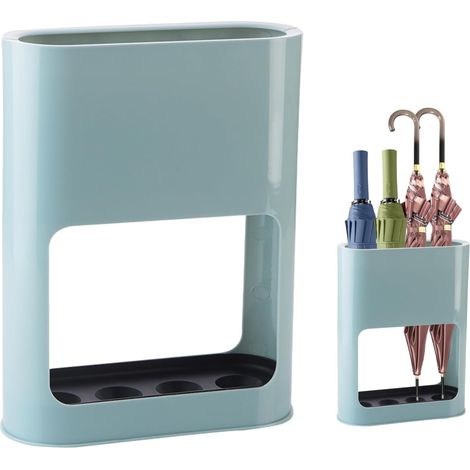 Porte-parapluie en plastique bleu avec plateau anti-goutte amovible – design minimaliste, capacité 4 parapluies (petits/grands), dimensions 28 x 22 x 9 cm – idéal pour la maison/le bureau. (1/5)
