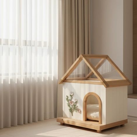 Casita decorativa de madera para gatos – Mueble de interior fabricado en madera maciza con certificación FSC® para gatos y perros pequeños, estilo rústico. (1/5)